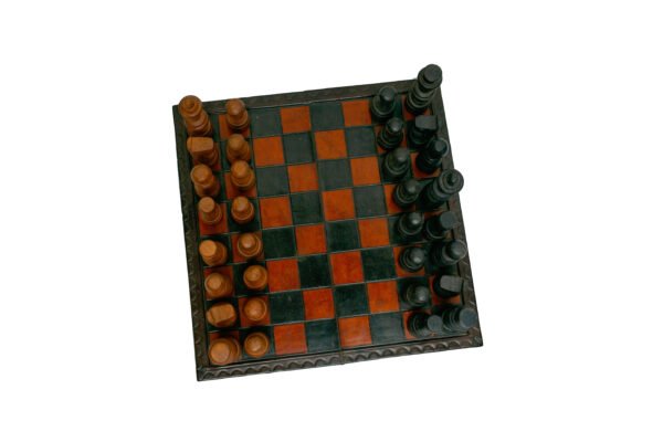 34a Leather Chess Board with Solid Wood Marble Pieces