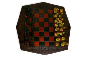 Leather Chess Board with Brass Marble Pieces