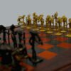 34bb Leather Chess Board with Brass Marble Pieces