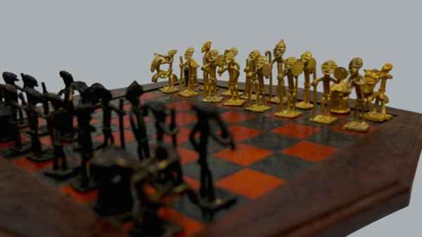 34bb Leather Chess Board with Brass Marble Pieces